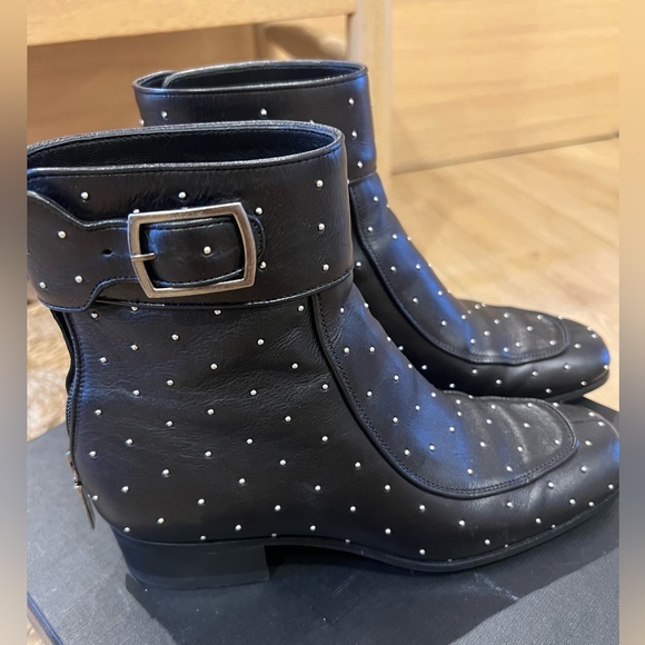 SAINT LAURENT | YSL Black Studded Leather Ankle Boots - Picture 4 of 11